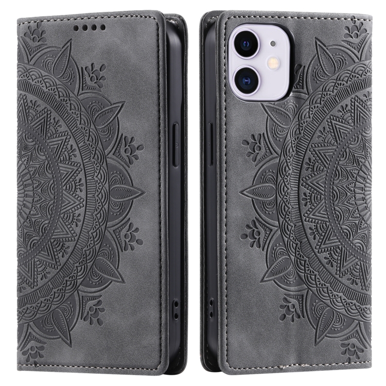 

For iPhone 12 mini Totem Embossed Magnetic Leather Phone Case(Grey)