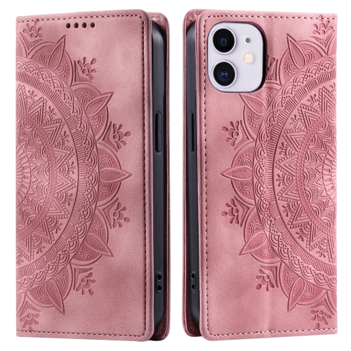 

For iPhone 12 mini Totem Embossed Magnetic Leather Phone Case(Rose Gold)