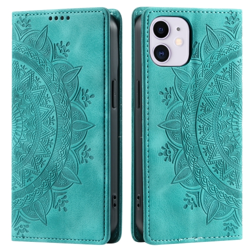 

For iPhone 12 mini Totem Embossed Magnetic Leather Phone Case(Green)