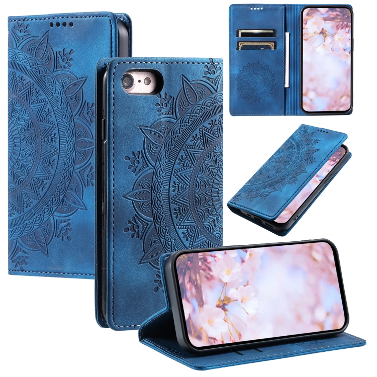 

For iPhone SE 2022 / 2020 / 8 / 7 Totem Embossed Magnetic Leather Phone Case(Blue)