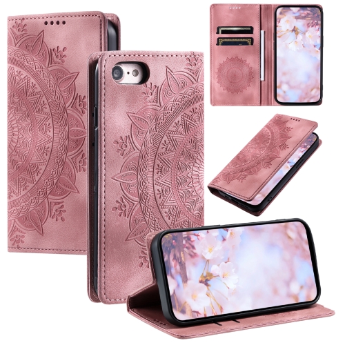 

For iPhone SE 2022 / 2020 / 8 / 7 Totem Embossed Magnetic Leather Phone Case(Rose Gold)