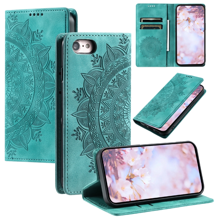 

For iPhone SE 2022 / 2020 / 8 / 7 Totem Embossed Magnetic Leather Phone Case(Green)