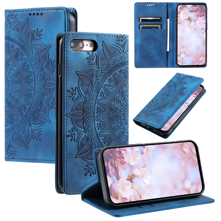 

For iPhone 8 Plus / 7 Plus Totem Embossed Magnetic Leather Phone Case(Blue)