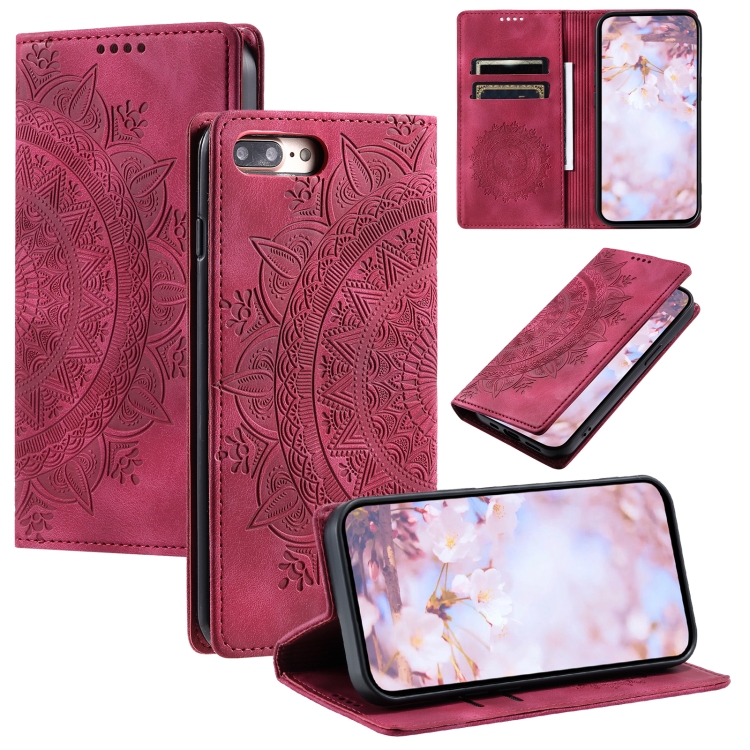 

For iPhone 8 Plus / 7 Plus Totem Embossed Magnetic Leather Phone Case(Red)