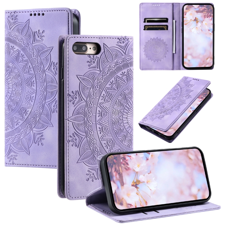 

For iPhone 8 Plus / 7 Plus Totem Embossed Magnetic Leather Phone Case(Purple)