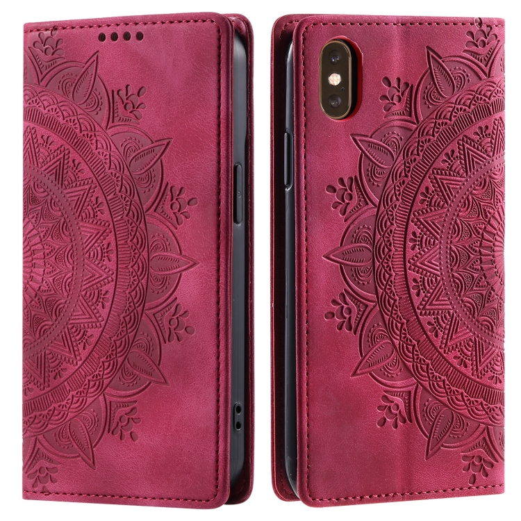 

For iPhone XS / S Totem Embossed Magnetic Leather Phone Case(Red)