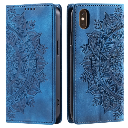

For iPhone XS Max Totem Embossed Magnetic Leather Phone Case(Blue)