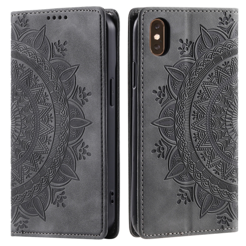 

For iPhone XS Max Totem Embossed Magnetic Leather Phone Case(Grey)