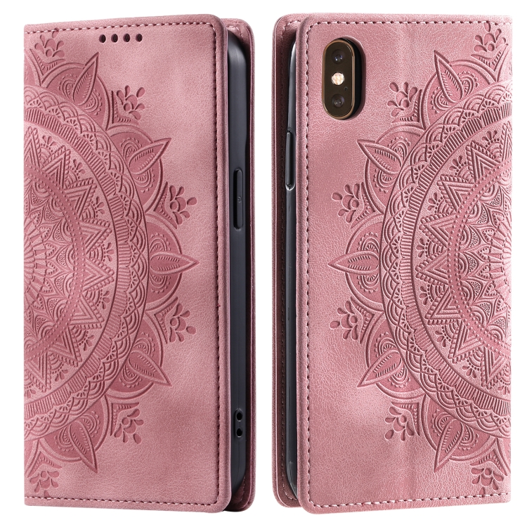 

For iPhone XS Max Totem Embossed Magnetic Leather Phone Case(Rose Gold)