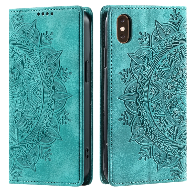 

For iPhone XS Max Totem Embossed Magnetic Leather Phone Case(Green)