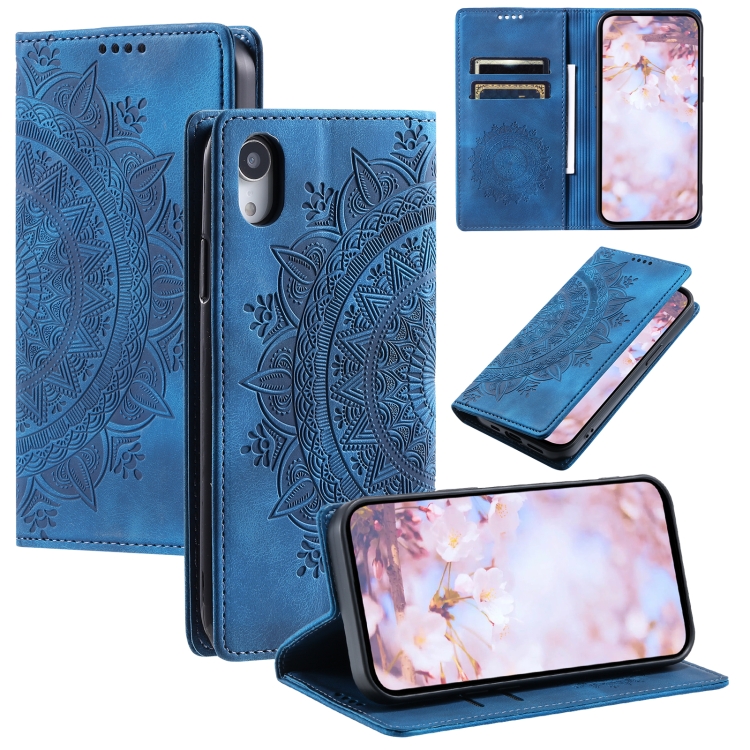 

For iPhone XR Totem Embossed Magnetic Leather Phone Case(Blue)