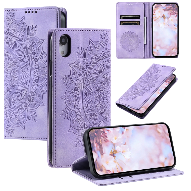 

For iPhone XR Totem Embossed Magnetic Leather Phone Case(Purple)