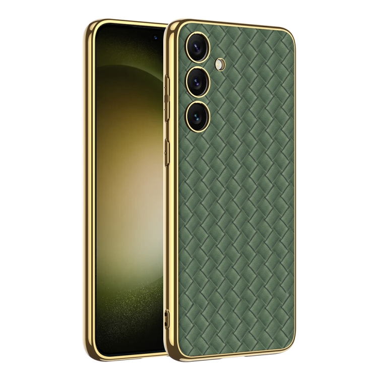 For Samsung Galaxy S24+ 5G GKK Weave Texture Electroplating PU Protective Phone Case(Green)