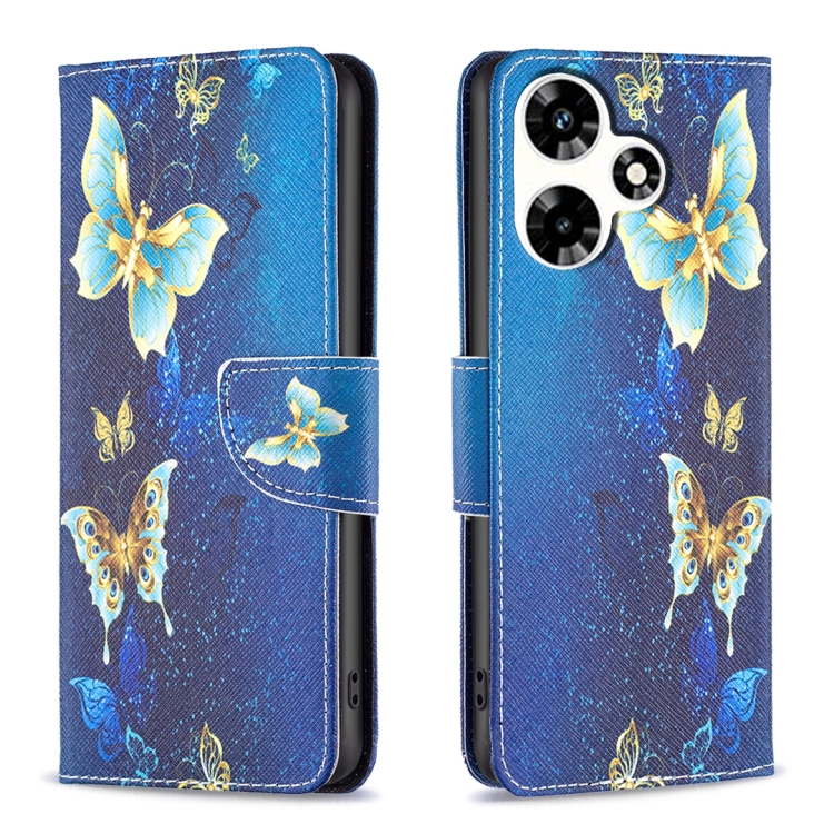 

For Infinix Hot 30 Colored Drawing Pattern Leather Phone Case(Gold Butterfly)