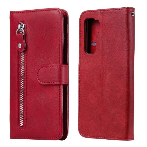 

For Huawei P40 Lite (5G) / Nova 7 SE Fashion Calf Texture Zipper Horizontal Flip Leather Case with Stand & Card Slots & Wallet Function(Red)