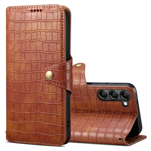 

For Samsung Galaxy S23 Denior Crocodile Texture Oil Edge Leather Phone Case(Brown)