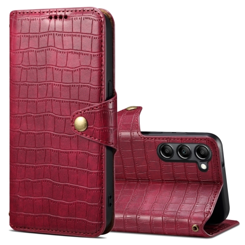 

For Samsung Galaxy S23 Denior Crocodile Texture Oil Edge Leather Phone Case(Rose Red)