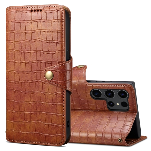 

For Samsung Galaxy S24 Ultra 5G Denior Crocodile Texture Oil Edge Leather Phone Case(Brown)