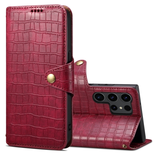 

For Samsung Galaxy S23 Ultra 5G Denior Crocodile Texture Oil Edge Leather Phone Case(Rose Red)