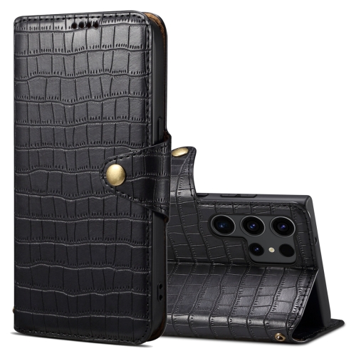 

For Samsung Galaxy S23 Ultra 5G Denior Crocodile Texture Oil Edge Leather Phone Case(Black)