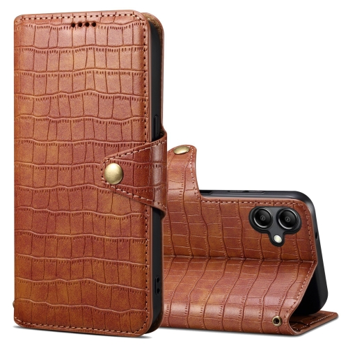 

For Samsung Galaxy A05 Denior Crocodile Texture Oil Edge Leather Phone Case(Brown)