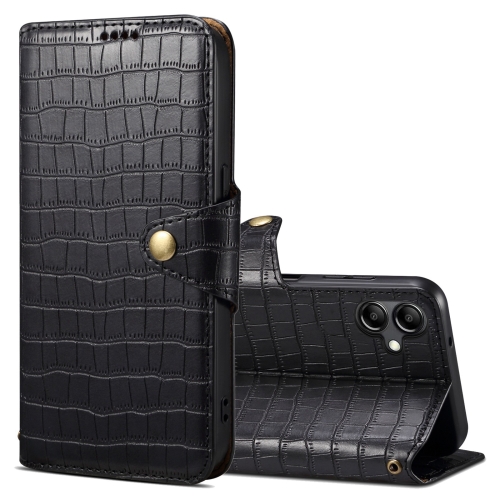 

For Samsung Galaxy A05 Denior Crocodile Texture Oil Edge Leather Phone Case(Black)