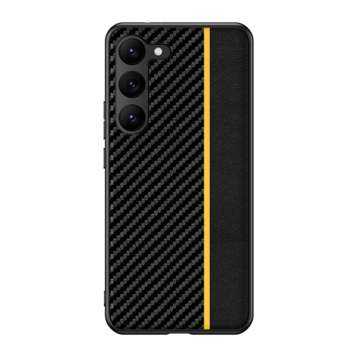 For Samsung Galaxy S24+ 5G Ultra-thin Carbon Fiber Texture Splicing Phone Case(Yellow)