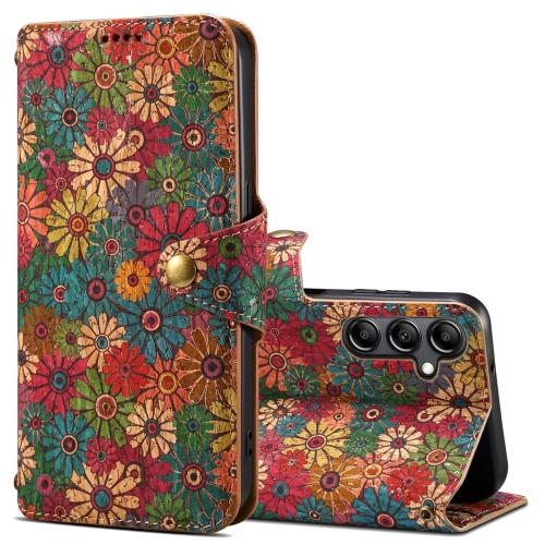 

For Samsung Galaxy S23 FE Denior Flower Language Series Cork Fabric Oil Edge Leather Phone Case(Spring)