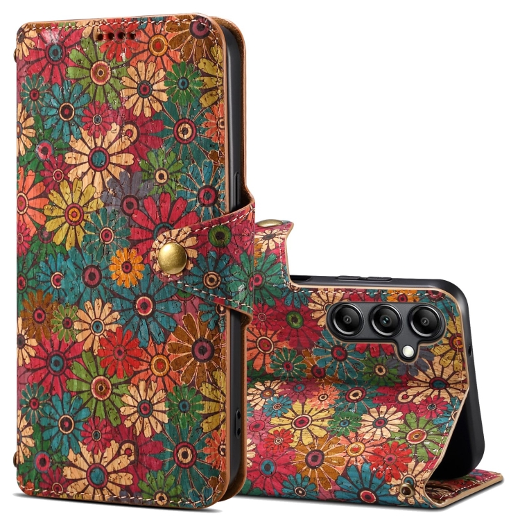 

For Samsung Galaxy A14 5G Denior Flower Language Series Cork Fabric Oil Edge Leather Phone Case(Spring)