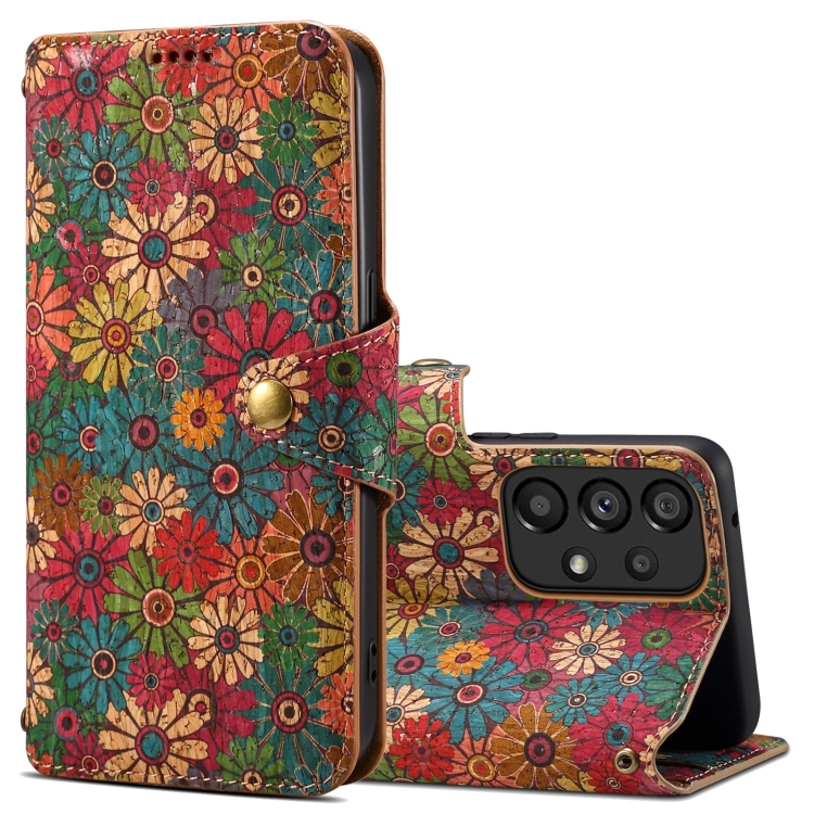 

For Samsung Galaxy A53 5G Denior Flower Language Series Cork Fabric Oil Edge Leather Phone Case(Spring)