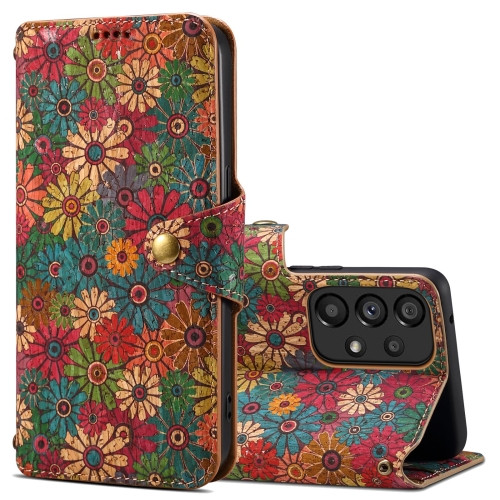 

For Samsung Galaxy A33 5G Denior Flower Language Series Cork Fabric Oil Edge Leather Phone Case(Spring)