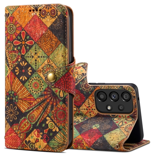 

For Samsung Galaxy A33 5G Denior Flower Language Series Cork Fabric Oil Edge Leather Phone Case(Autumn)