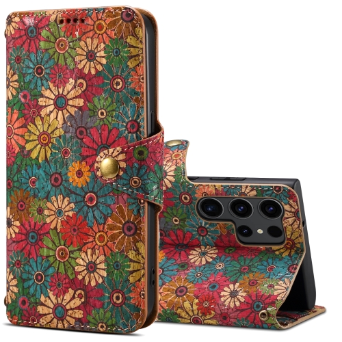 

For Samsung Galaxy S24 Ultra 5G Denior Flower Language Series Cork Fabric Oil Edge Leather Phone Case(Spring)