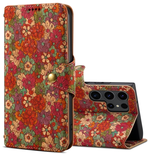 

For Samsung Galaxy S24 Ultra 5G Denior Flower Language Series Cork Fabric Oil Edge Leather Phone Case(Summer)