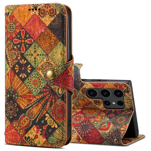 

For Samsung Galaxy S24 Ultra 5G Denior Flower Language Series Cork Fabric Oil Edge Leather Phone Case(Autumn)