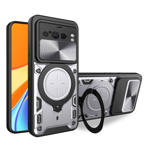 

For Google Pixel 8 Pro 5G CD Texture Sliding Camshield Magnetic Holder Phone Case(Silver)