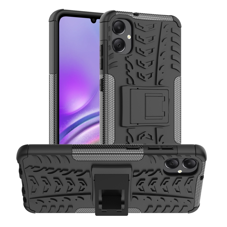 

For Samsung Galaxy A05 4G Tire Texture TPU + PC Phone Case with Holder(Black)