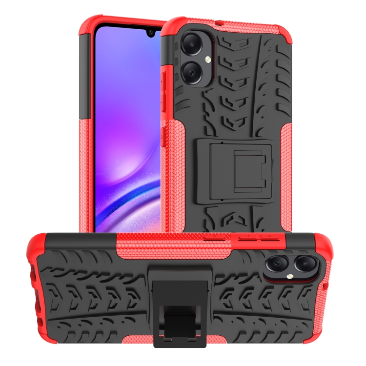 

For Samsung Galaxy A05 4G Tire Texture TPU + PC Phone Case with Holder(Red)