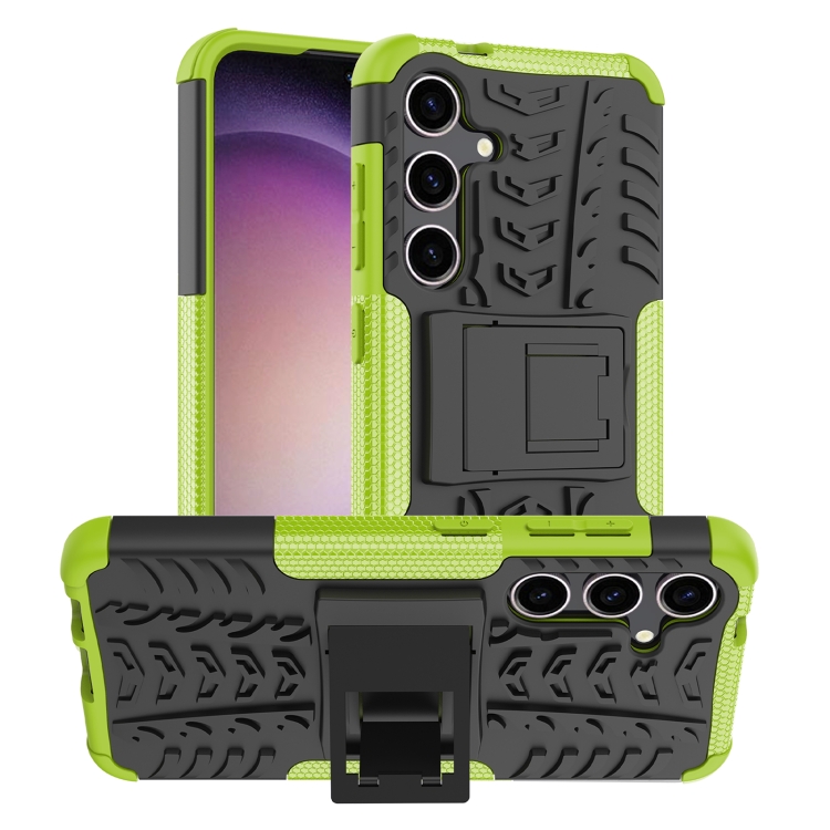 

For Samsung Galaxy S24 5G Tire Texture TPU + PC Phone Case with Holder(Green)