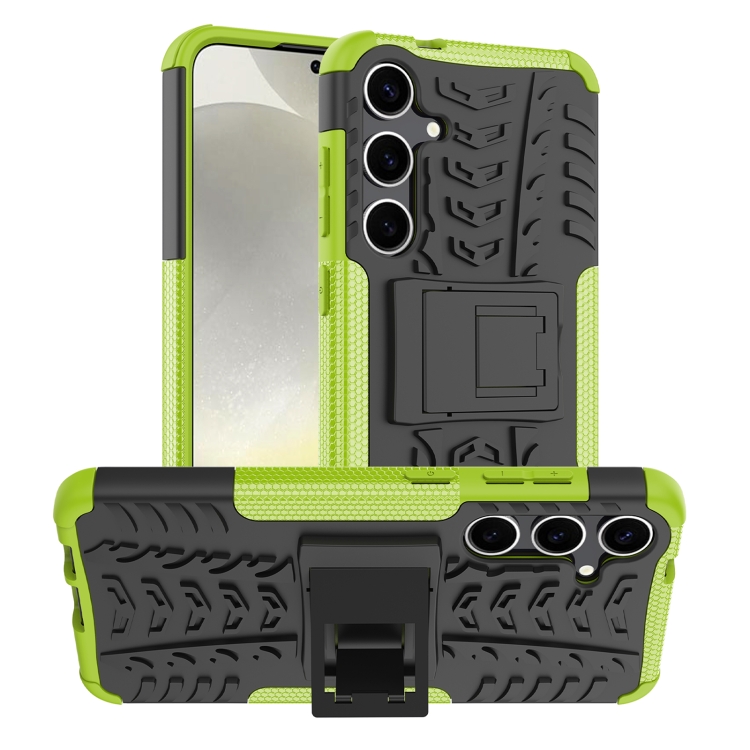 

For Samsung Galaxy S24+ Tire Texture TPU + PC Phone Case with Holder(Green)