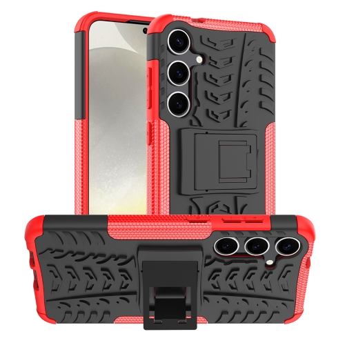 

For Samsung Galaxy S24+ Tire Texture TPU + PC Phone Case with Holder(Red)