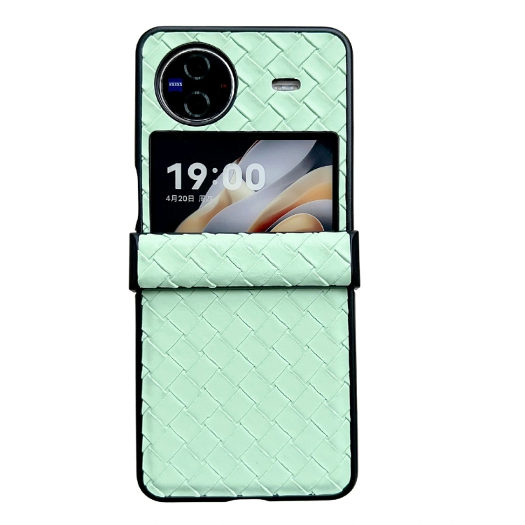 

For vivo X Flip Three-piece Set Woven Texture Folding PU Phone Case(Green)