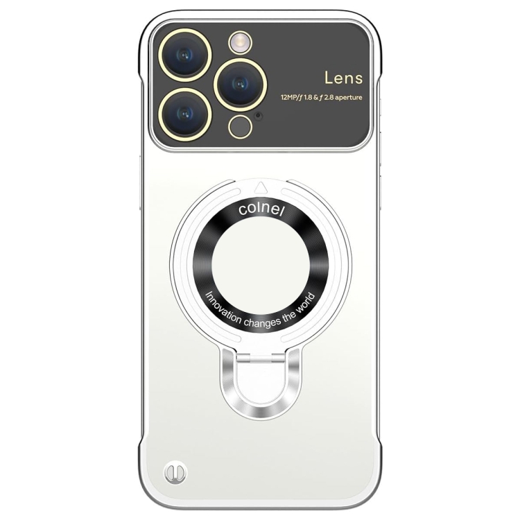 

For iPhone 15 Pro Max Frameless MagSafe Magnetic Holder Phone Case(Silver)
