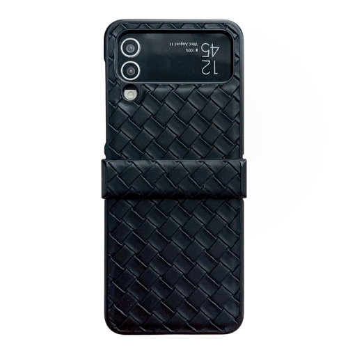 

For Samsung Galaxy Z Flip3 Three-piece Set Woven Texture Folding PU Phone Case(Black)