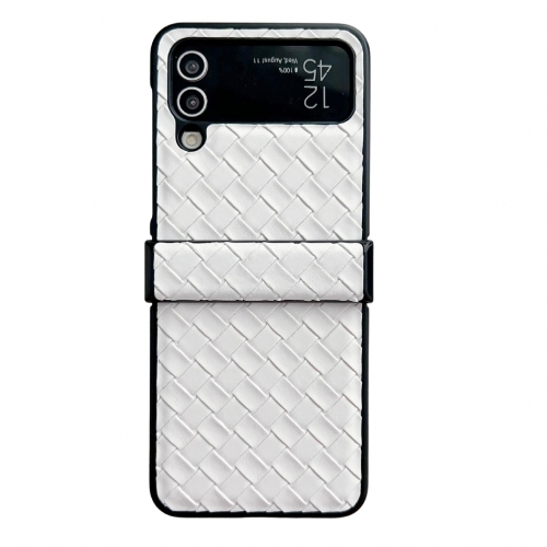 

For Samsung Galaxy Z Flip3 Three-piece Set Woven Texture Folding PU Phone Case(White)