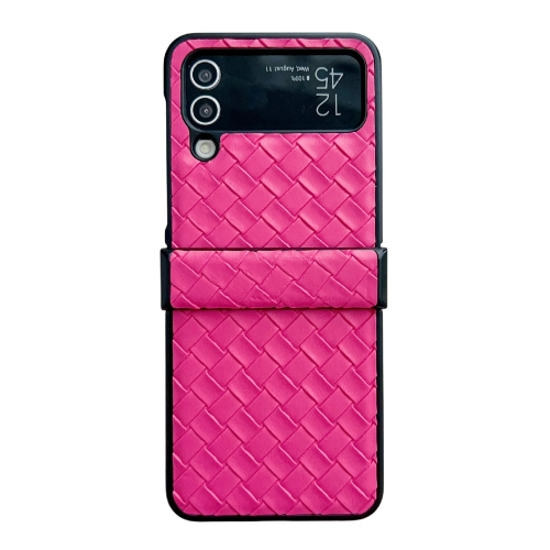 

For Samsung Galaxy Z Flip3 Three-piece Set Woven Texture Folding PU Phone Case(Rose Red)