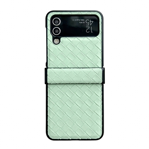 

For Samsung Galaxy Z Flip3 Three-piece Set Woven Texture Folding PU Phone Case(Green)
