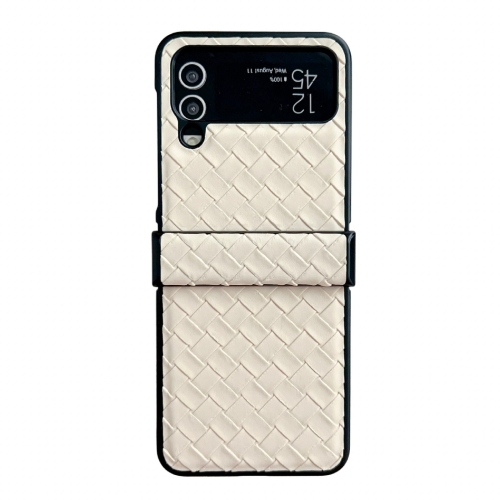 

For Samsung Galaxy Z Flip4 Three-piece Set Woven Texture Folding PU Phone Case(Gold)