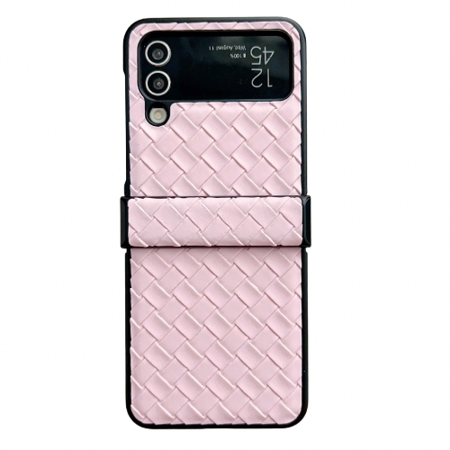 

For Samsung Galaxy Z Flip4 Three-piece Set Woven Texture Folding PU Phone Case(Pink)