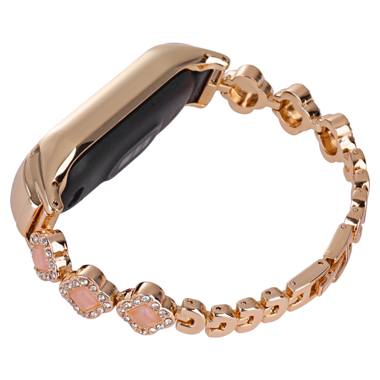 

For Xiaomi Mi Band 8 Four-leaf Clover Diamond Metal Watch Band(Rose Gold)